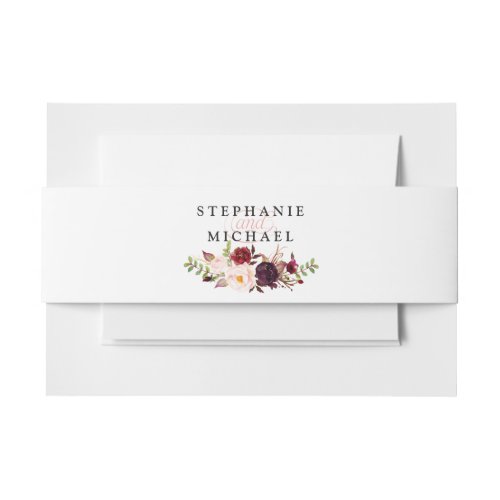 Burgundy Red Floral Rustic Boho Wedding Invitation Belly Band