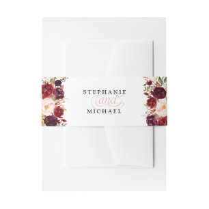 Burgundy Red Floral Rustic Boho Wedding Invitation Belly Band