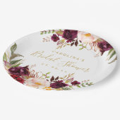 Burgundy Red Floral Rustic Bridal Shower Paper Plates (Angled)