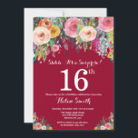 Burgundy Red Floral Surprise 16th Birthday Invitation<br><div class="desc">Burgundy Red Floral Surprise 16th Birthday Invitation for Girl. Watercolor Floral Flower. Burgundy Red Background. Pink, Yellow, Orange, Purple Flower. Adult Birthday. 13th 15th 16th 18th 20th 21st 30th 40th 50th 60th 70th 80th 90th 100th, Any Ages. For further customization, please click the "Customize it" button and use our design...</div>