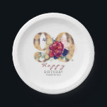 Burgundy Red Floral Typography 90th Birthday Paper Plates<br><div class="desc">Burgundy red flowers gold glitter numbers birthday paper plates</div>
