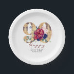 Burgundy Red Floral Typography 90th Birthday Paper Plates<br><div class="desc">Burgundy red flowers gold glitter numbers birthday paper plates</div>