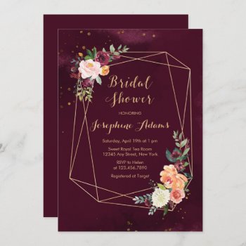 Burgundy Red Floral Watercolor Bridal Shower Invitation by melanileestyle at Zazzle