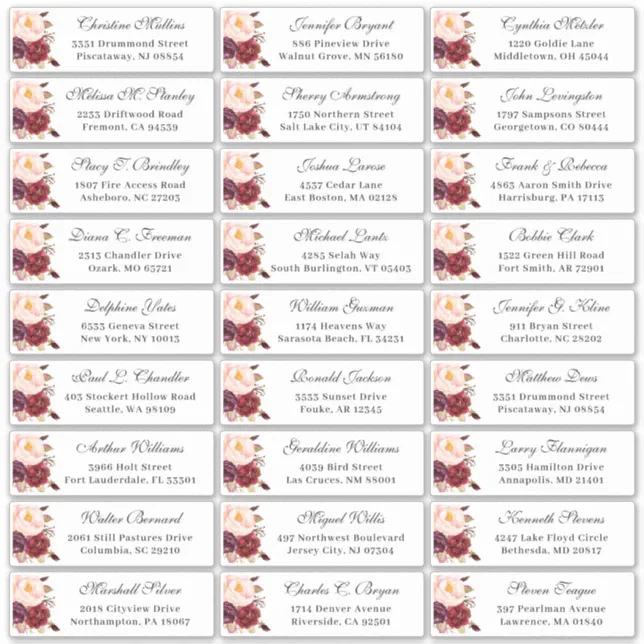 Burgundy Red Floral Wedding Guest Address Sticker | Zazzle