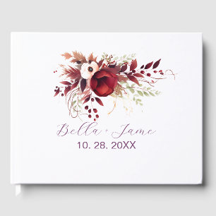 Burgundy Red Floral Wedding Guest Book
