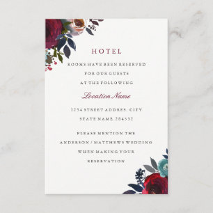 Burgundy Red Floral Wedding Hotel Accommodation Enclosure Card