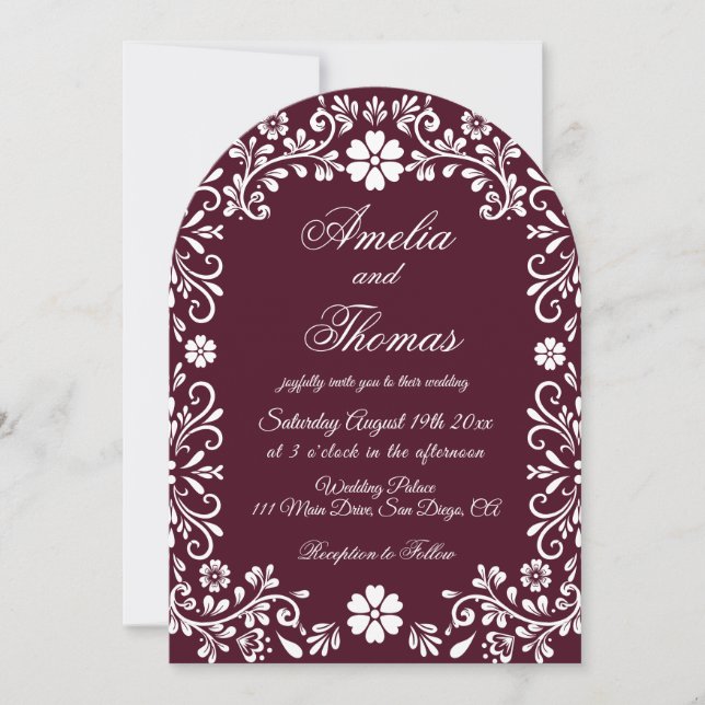 Burgundy Red Floral Wedding  Invitation (Front)