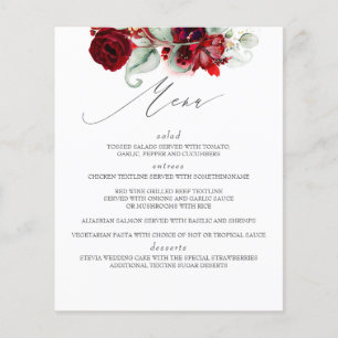 Burgundy Red Floral Wedding Menu Flyer