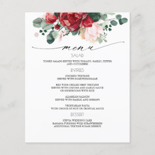 Burgundy Red Floral Wedding Menu Flyer