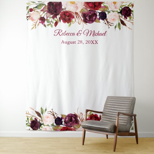 Burgundy Red Fl Wedding Photo Booth Backdrop Zazzle