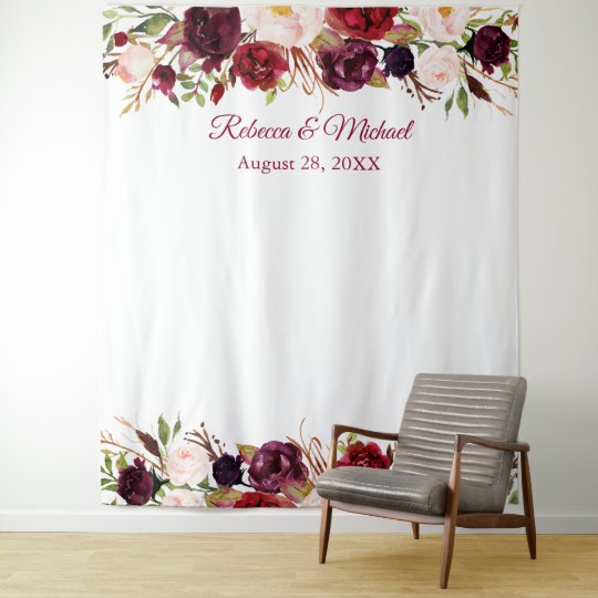 Burgundy Red Floral Wedding Photo Booth Backdrop | Zazzle.com