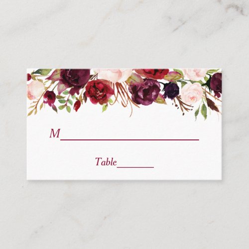 Burgundy Red Floral Wedding Place Escort Card