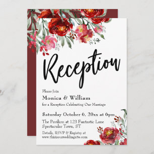 Burgundy Red Floral Wedding Reception Typography Invitation