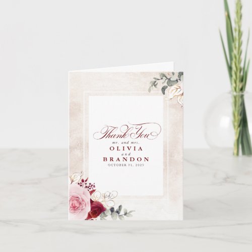 Burgundy Red Floral Wedding Thank You