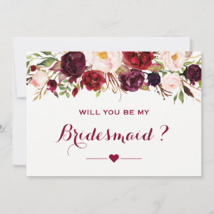 Burgundy Red Floral Will You Be My Bridesmaid Invitation