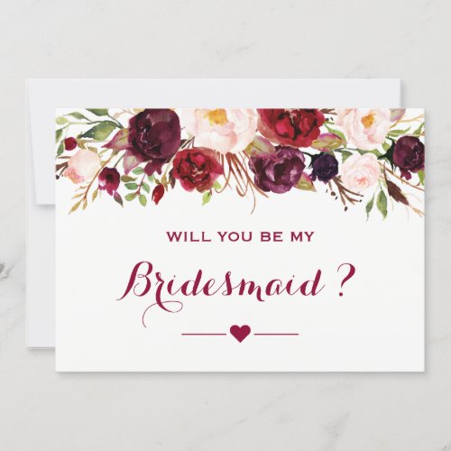 Burgundy Red Floral Will You Be My Bridesmaid Invitation
