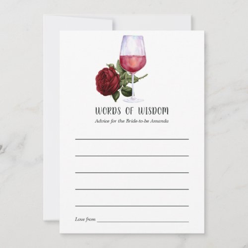 Burgundy Red Floral Wine Tasting Bridal Shower Advice Card