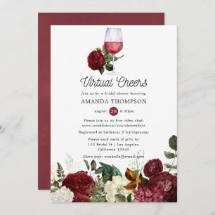 Burgundy Red Floral Wine Virtual Bridal Shower Invitation