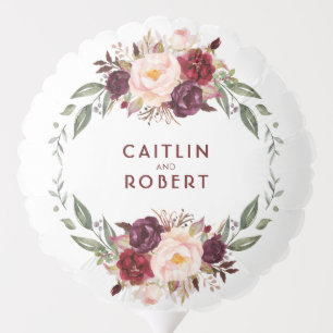 Burgundy Red Floral Wreath Elegant Wedding Balloon