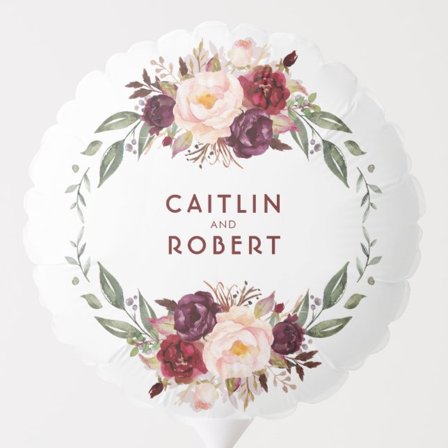 Burgundy Red Floral Wreath Elegant Wedding Balloon (Back)