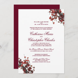 Burgundy Red Floral Wreath Wedding Invitation