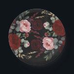 Burgundy Red Flowers Black Modern Fall Wedding Paper Plates<br><div class="desc">Burgundy red flowers and gold foliage accents black modern paper plates</div>