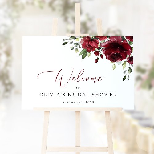 Burgundy Red Flowers Boho Bridal Shower Welcome Poster