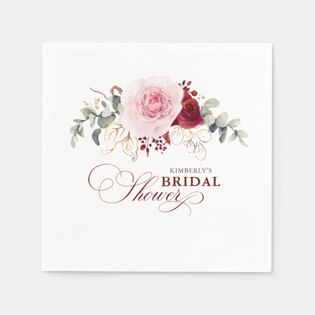 Burgundy Red Flowers Elegant Boho Any Party Napkins (Front)