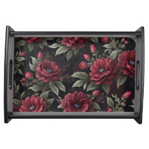 Burgundy Red Flowers Gothic Serving Tray