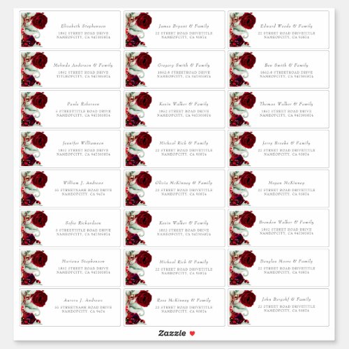 Burgundy Red Flowers Guest Name Address Labels