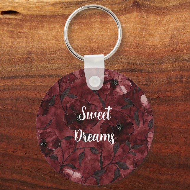 Burgundy Red Flowers Keychain (Front)