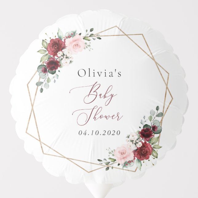 Burgundy Red Flowers, Pink Flowers, Baby Shower Balloon (Front)