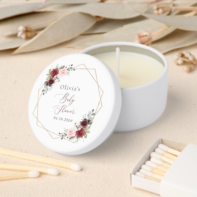 Burgundy Red Flowers, Pink Flowers, Baby Shower Mini Candle Favors (Insitu)