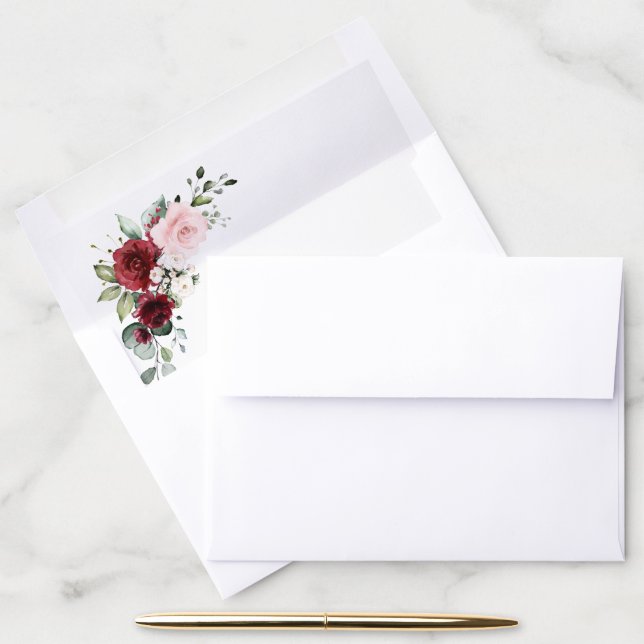 Burgundy Red Flowers, Pink Flowers, Birthday Envelope Liner (Desk)