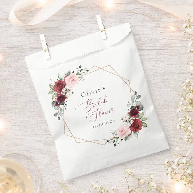 Burgundy Red Flowers, Pink Flowers, Bridal Shower Favor Bag (Clipped)