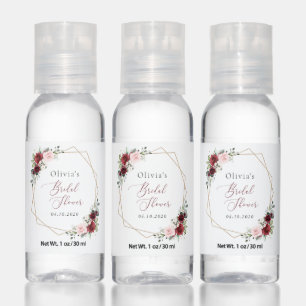 Burgundy Red Flowers, Pink Flowers, Bridal Shower Hand Sanitizer