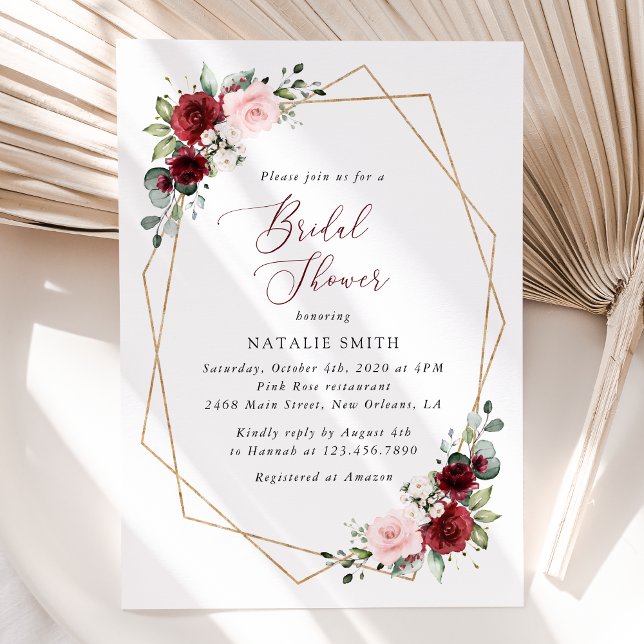 Burgundy Red Flowers, Pink Flowers, Bridal Shower Invitation (Creator Uploaded)