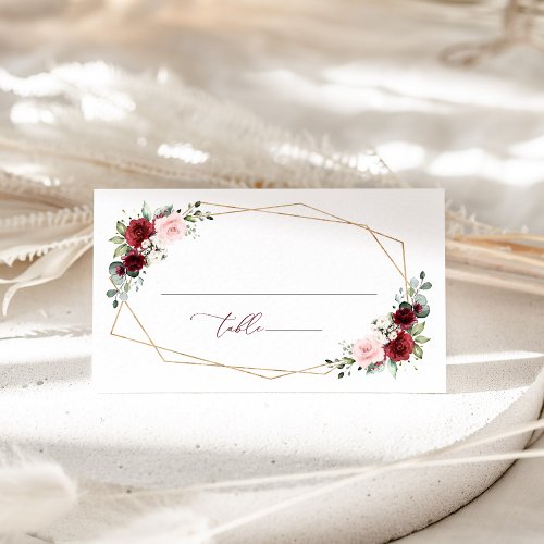 Burgundy Red Flowers Pink Flowers Bridal Shower Place Card