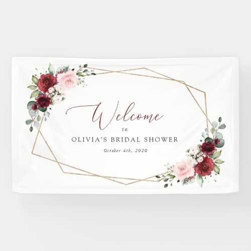 Burgundy Red Flowers Pink Flowers Bridal Welcome Banner