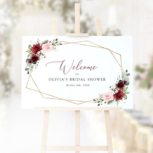 Burgundy Red Flowers Pink Flowers Bridal Welcome Poster