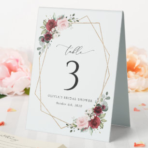 Burgundy Red Flowers, Pink Flowers, Table Numbers Tent