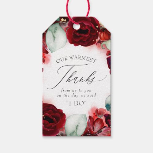 Burgundy Red Flowers Wedding Thank You Gift Tags