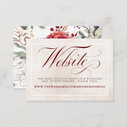 Burgundy Red Flowers Wedding Website Enclosure Card