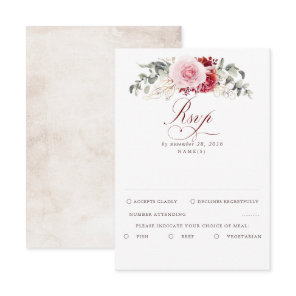Burgundy Red Foliage Boho Wedding RSVP Card