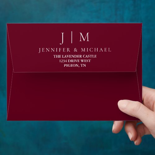 Burgundy Red Formal Modern Minimalist Wedding Envelope