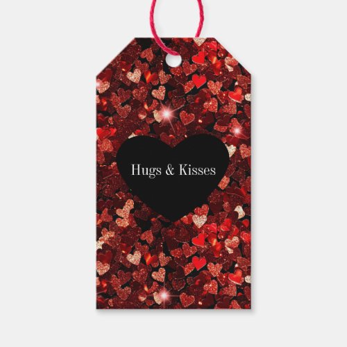 Burgundy Red Glitter Hearts Gift Tags