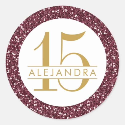 Burgundy Red Glitter Quince Aos Sticker Label