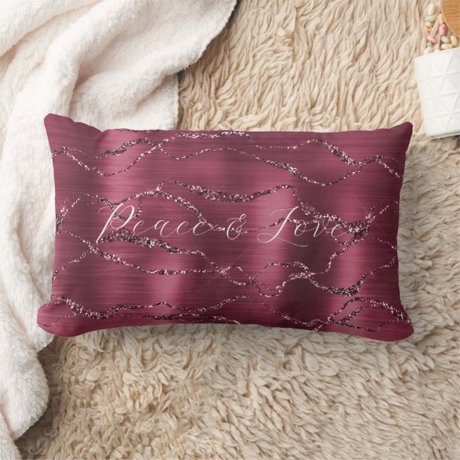 Burgundy Red Glitzy Glitter Stripes Lumbar Pillow (Blanket)