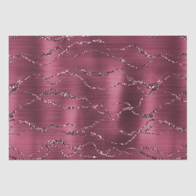 Burgundy Red Glitzy Glitter Stripes Tissue Paper (Front)