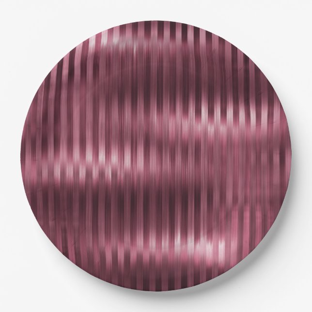 Burgundy Red Glitzy Stripes Paper Plates (Front)